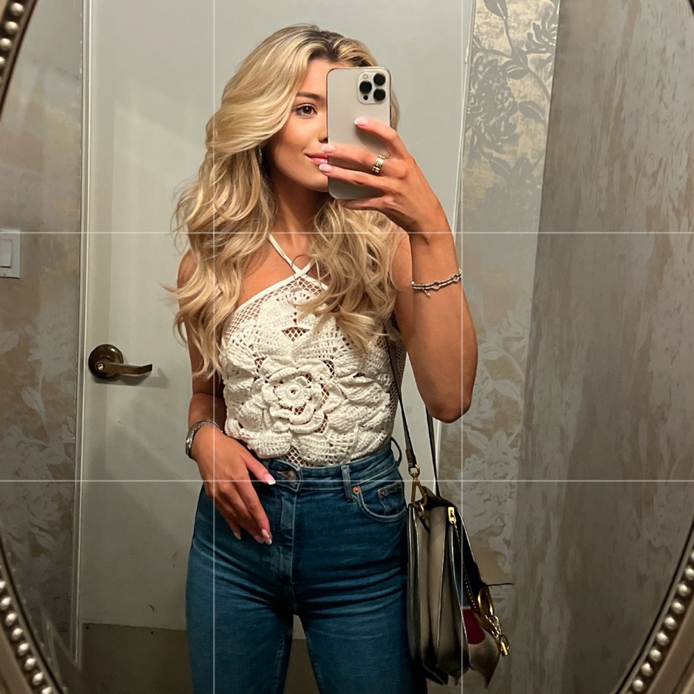 PatBo Cream Embroidered Crochet Bodysuit